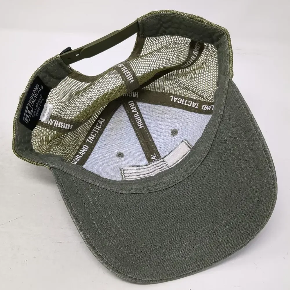 Highland Tactical Trucker Hat Green One Size Mesh Back Embroidered US Flag